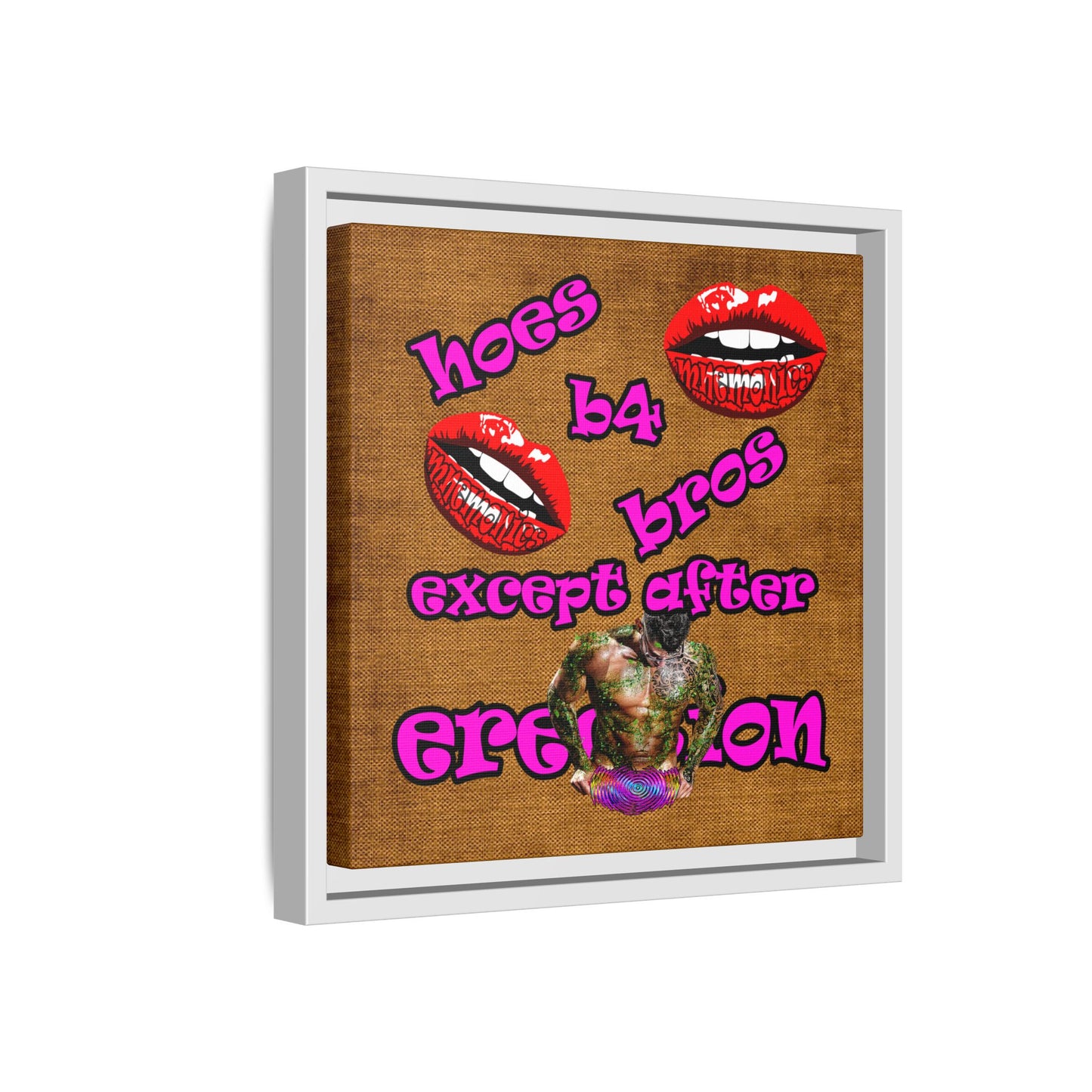 hoes b4 bros - framed canvas art (brown papyrus)