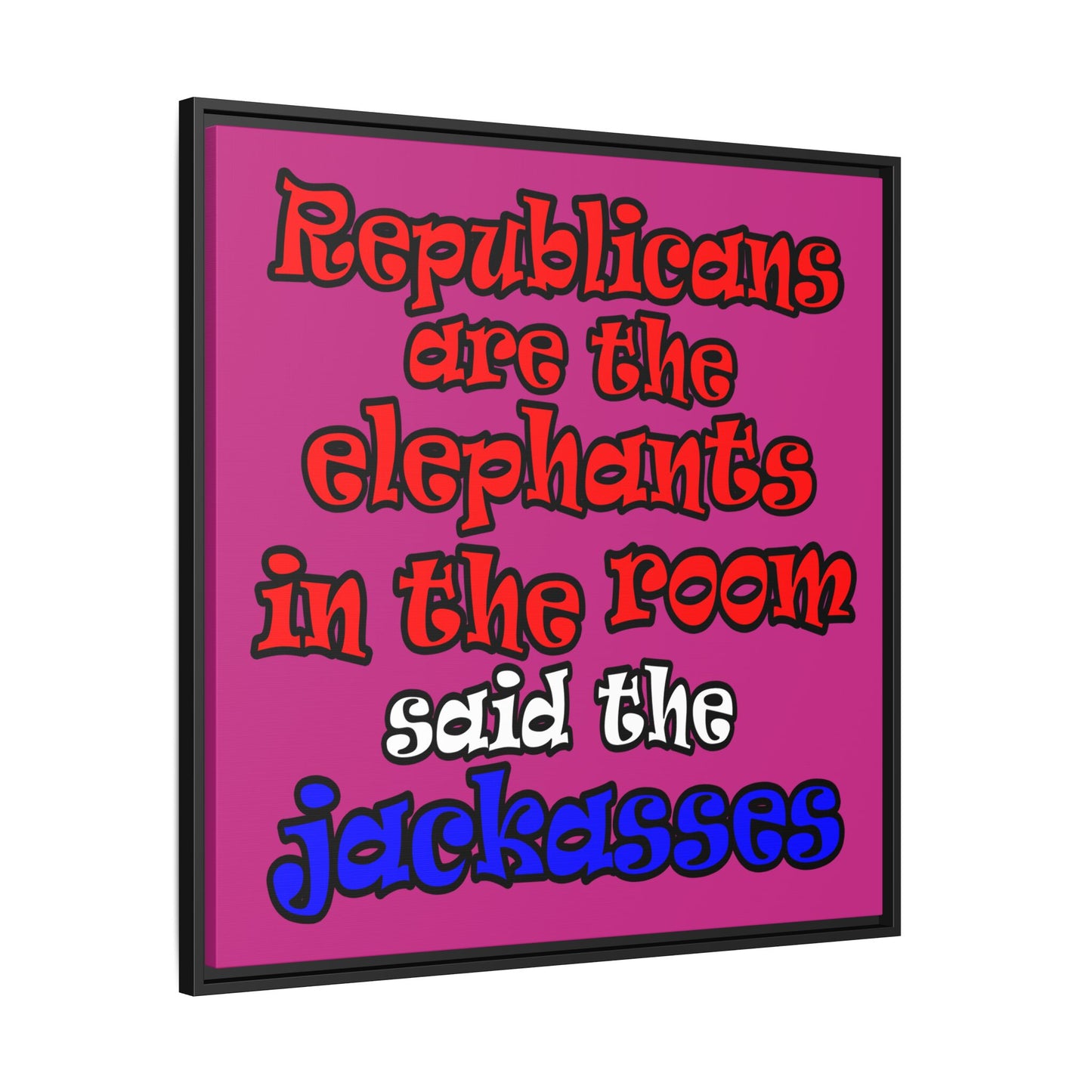 donkeys and elephants - framed canvas art (pink)