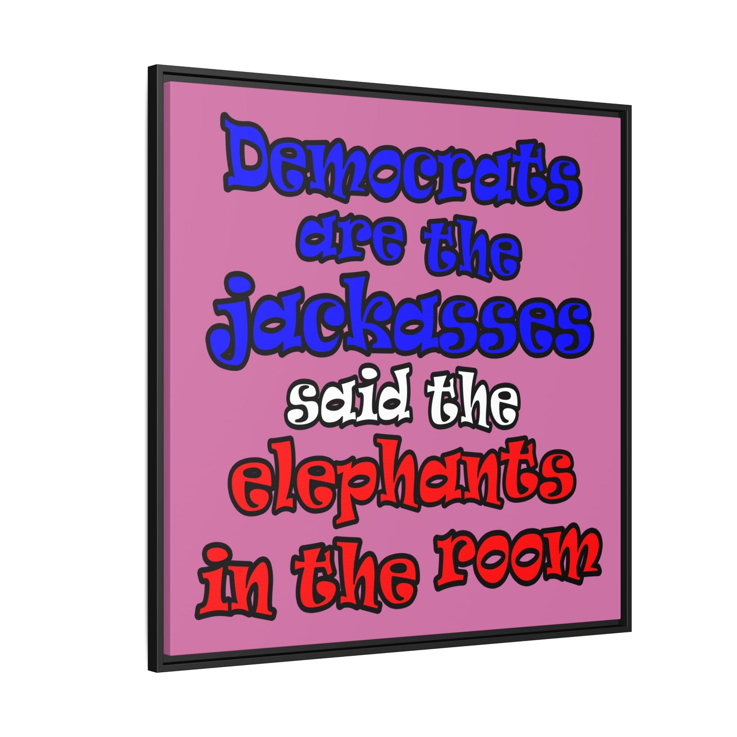 donkeys and elephants - framed canvas art (light pink)