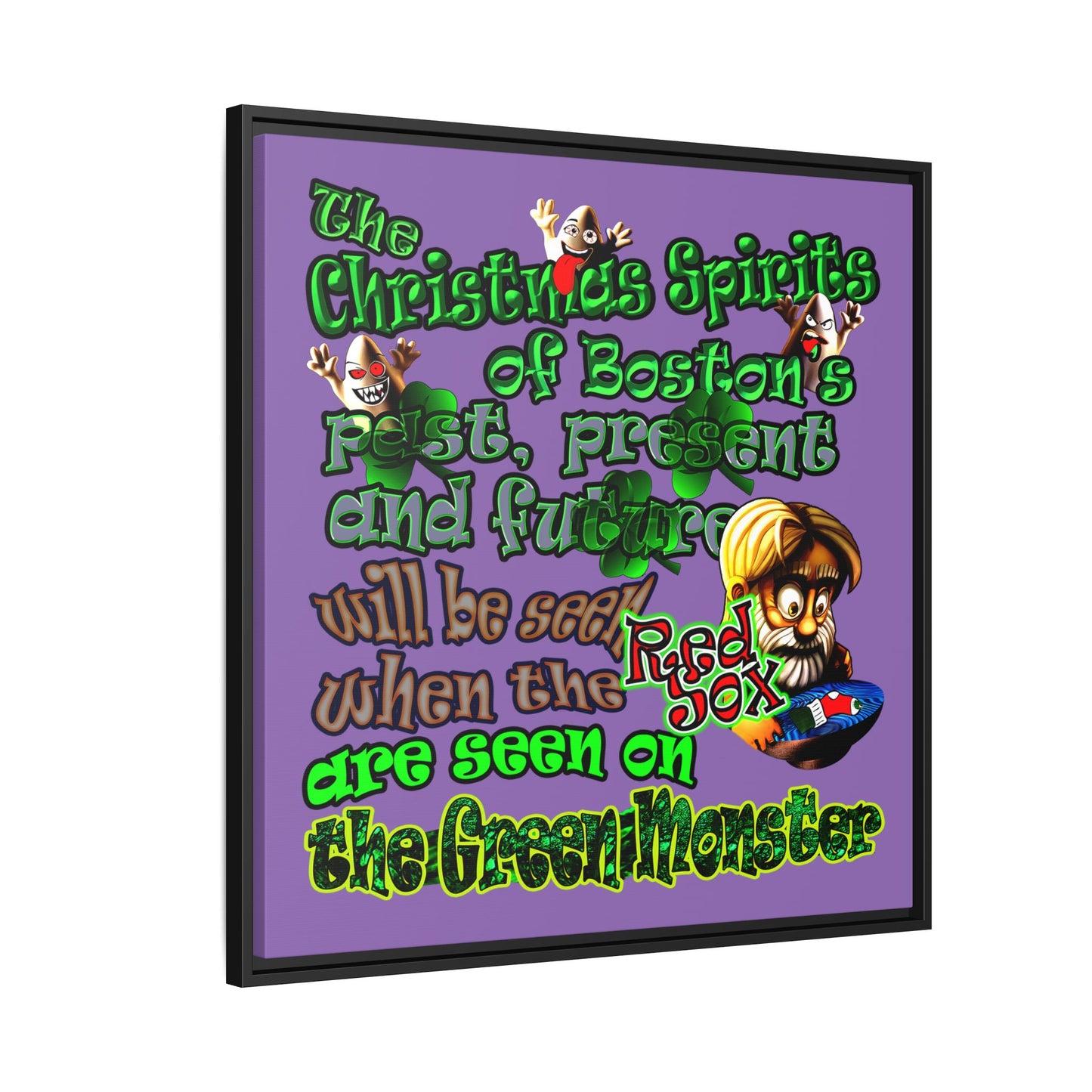 christmas spirits of boston - framed canvas art (light purple)