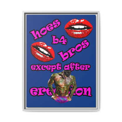 hoes b4 bros - framed canvas art (dark blue)