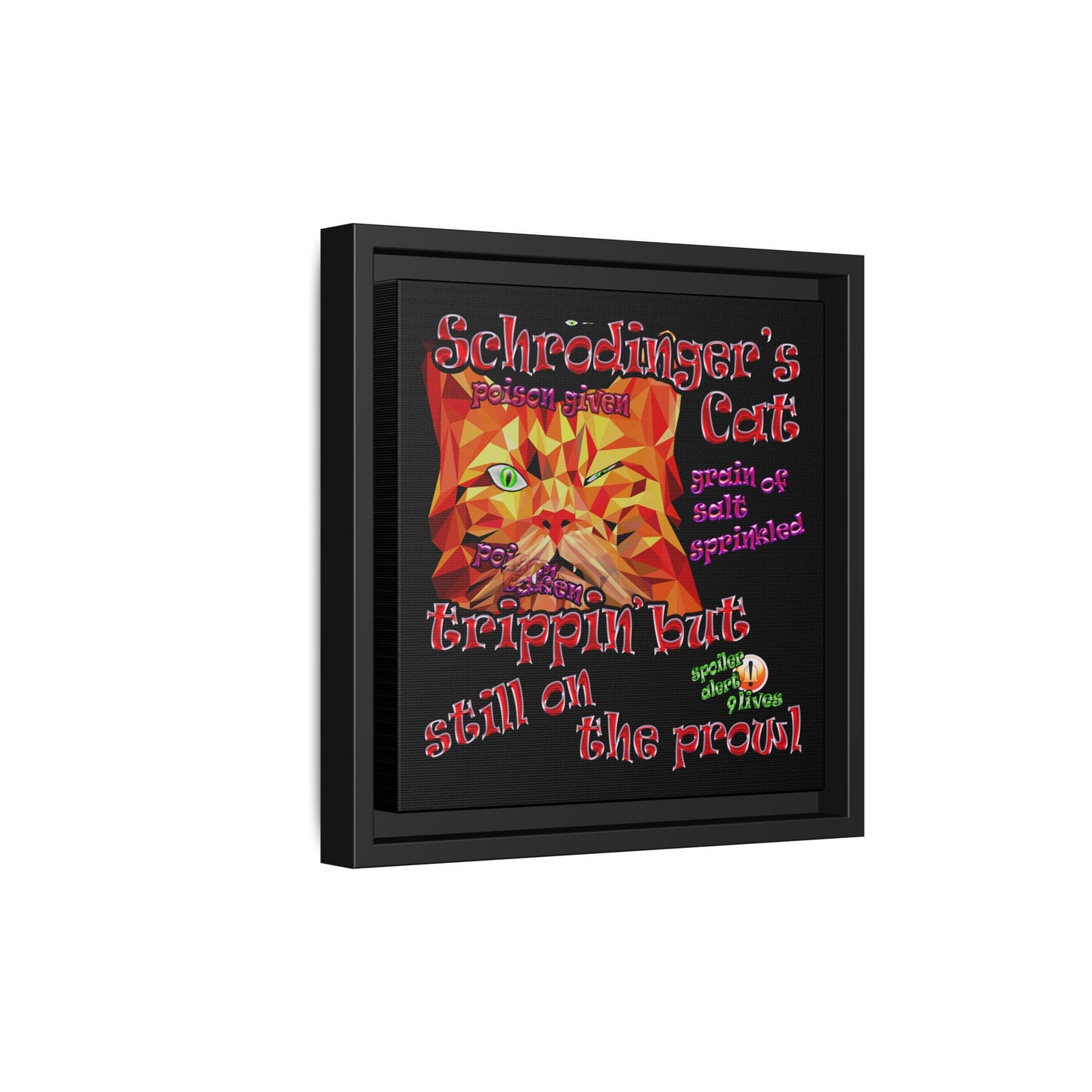 schrodinger's cat - framed canvas art (black)