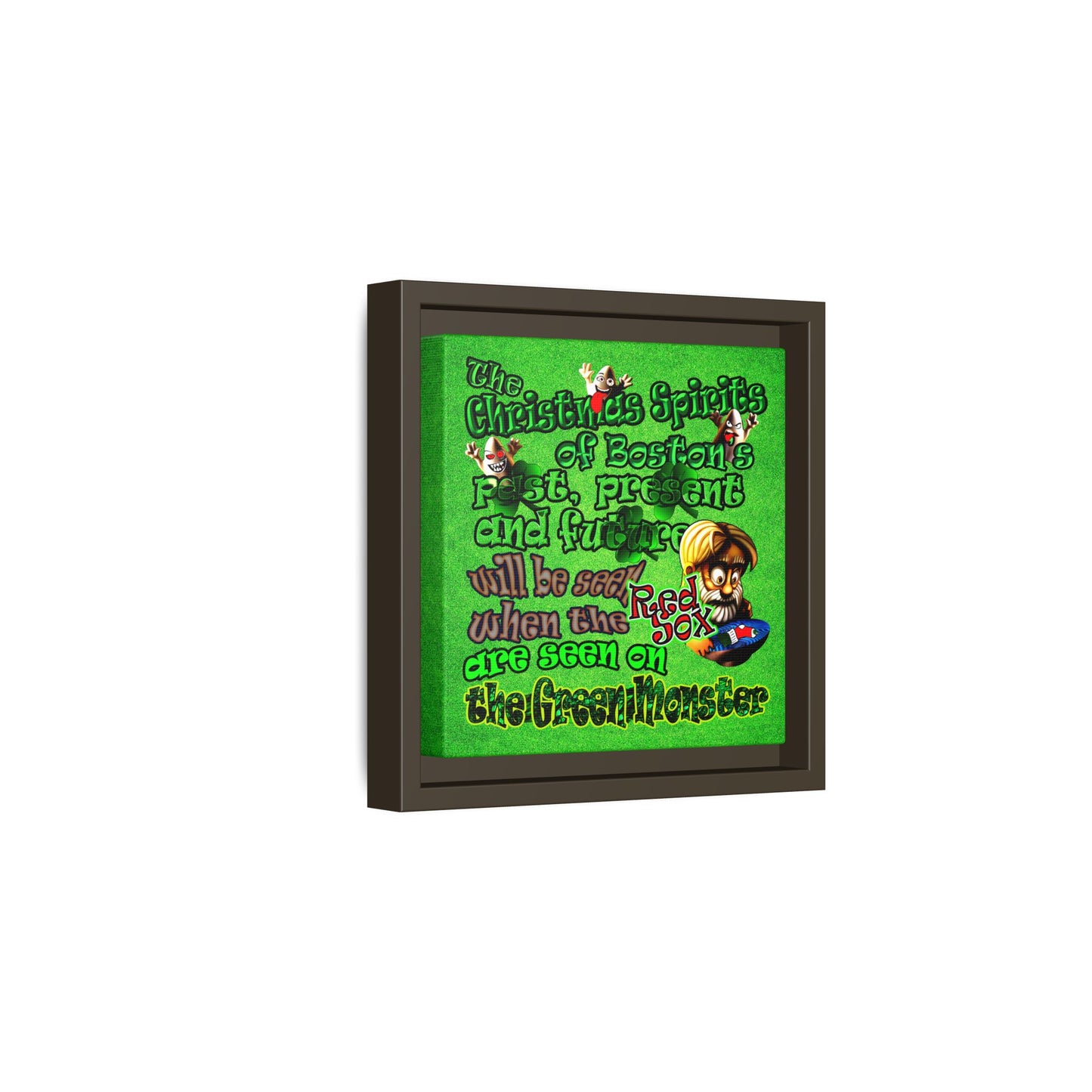 christmas spirits of boston - framed canvas art (green turf)
