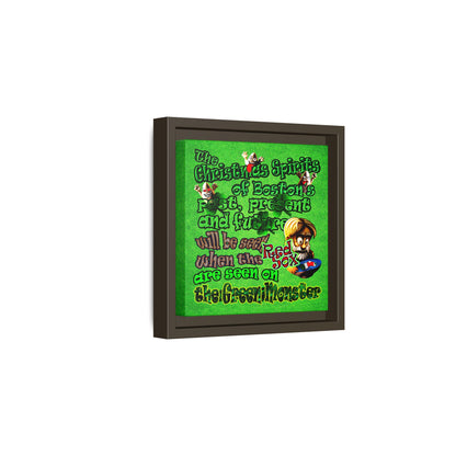 christmas spirits of boston - framed canvas art (green turf)