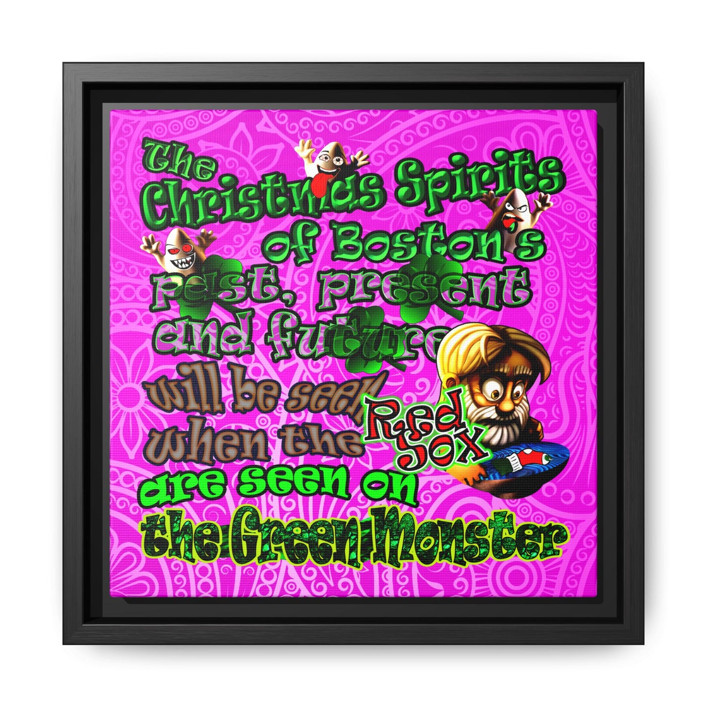 christmas spirits of boston - framed canvas art (pink swirl)