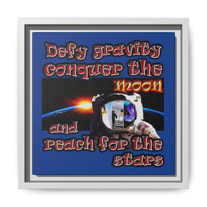 defy conquer reach - framed canvas art (dark blue)