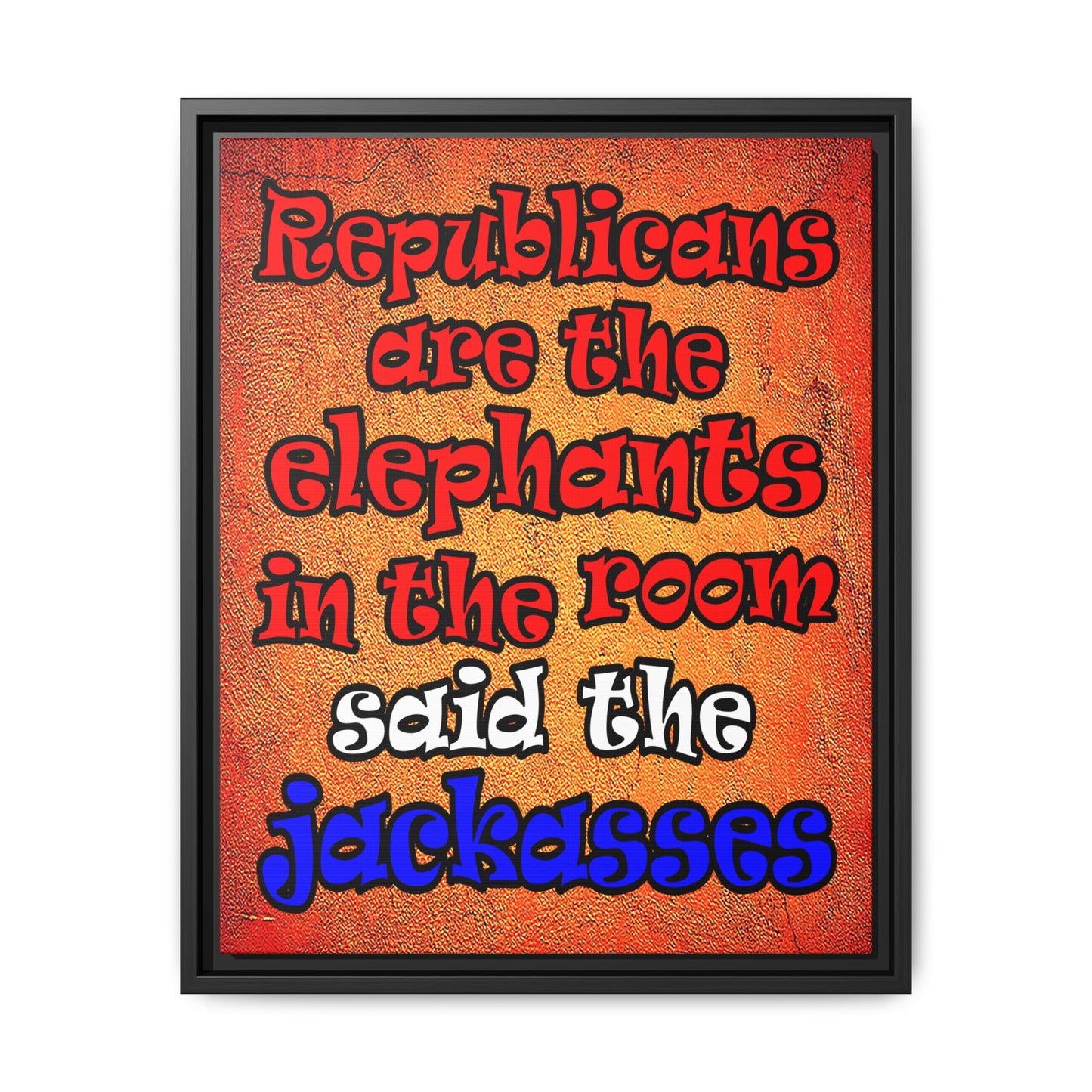donkeys and elephants - framed canvas art (burnt orange)