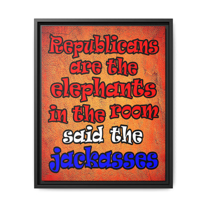 donkeys and elephants - framed canvas art (burnt orange)
