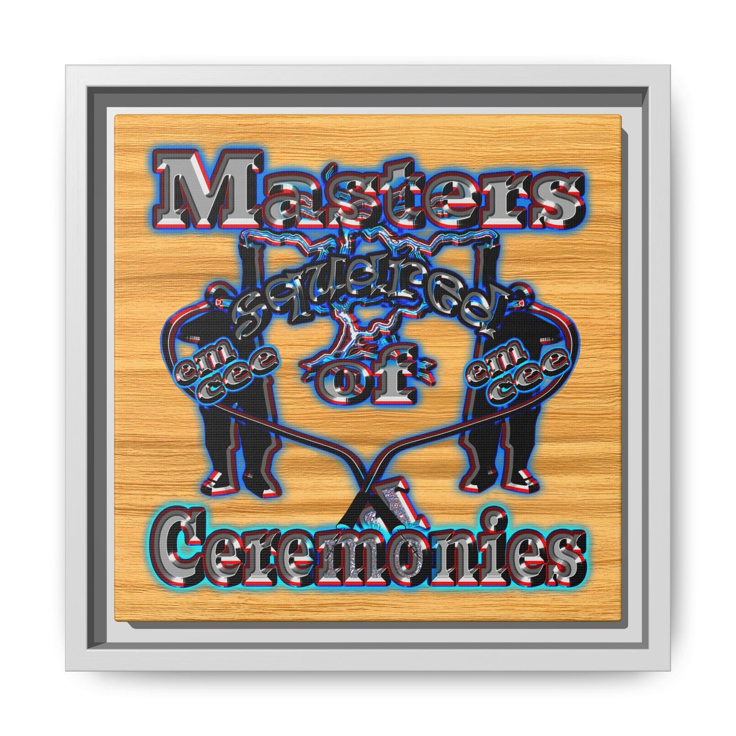em cee squared - framed canvas art (butterscotch wood finish)