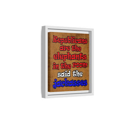 donkeys and elephants - framed canvas art (brown papyrus)