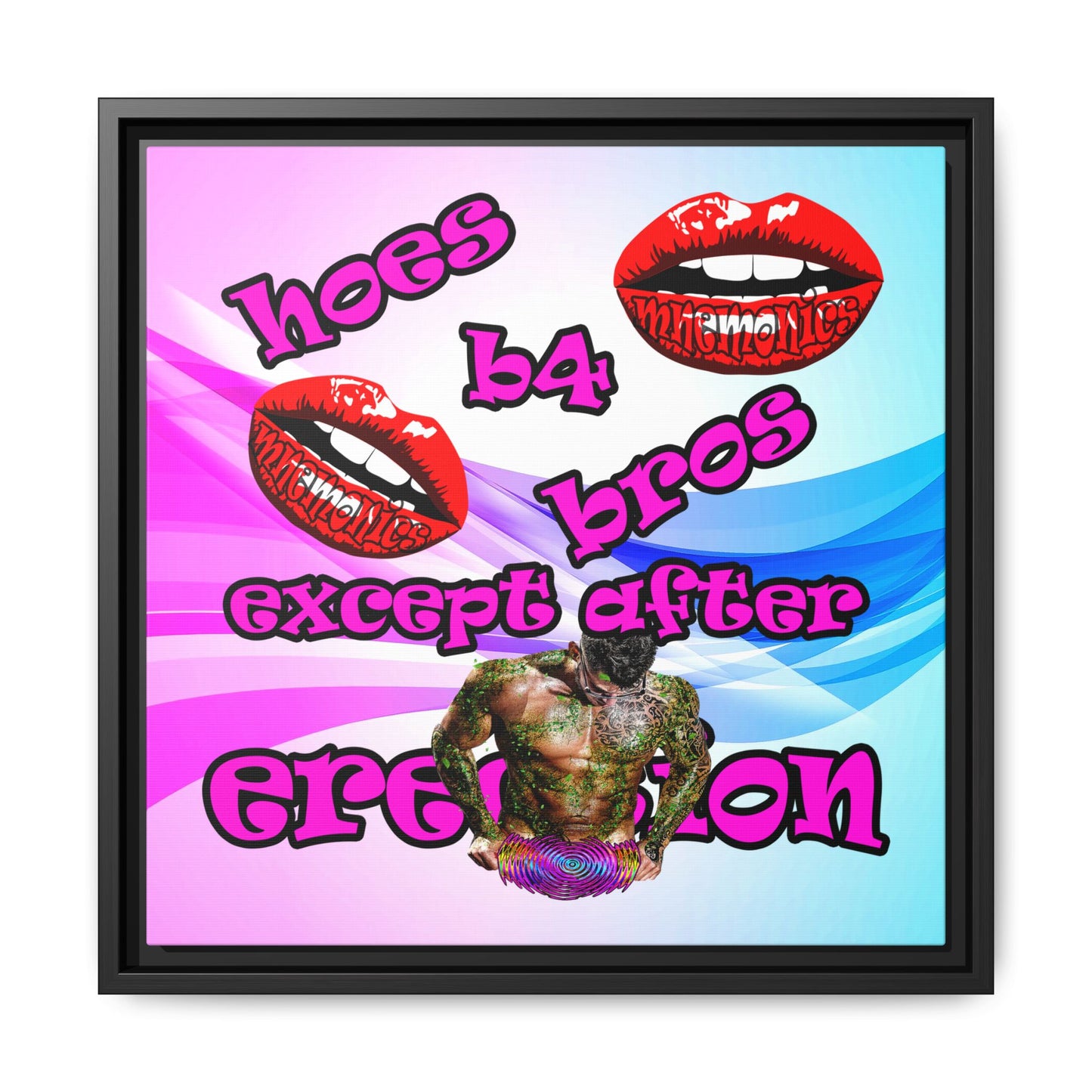 hoes b4 bros - framed canvas art (light blue-pink wave)