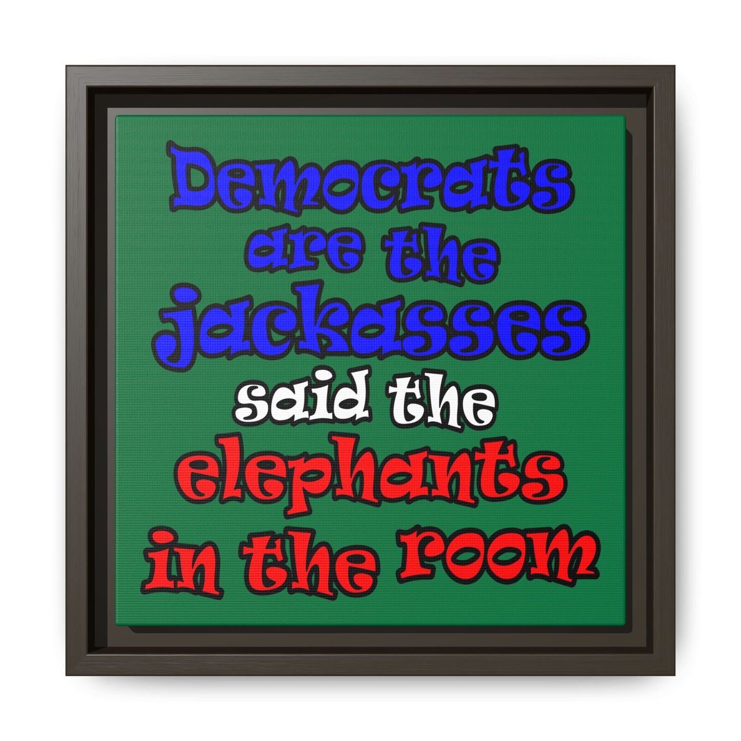 donkeys and elephants - framed canvas art (dark green)