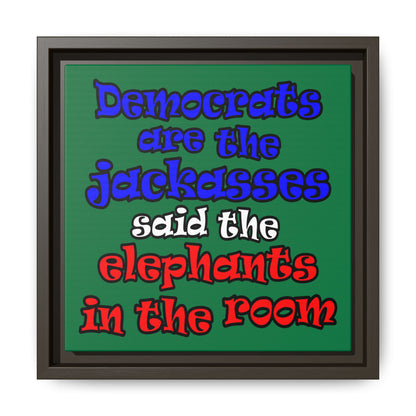 donkeys and elephants - framed canvas art (dark green)