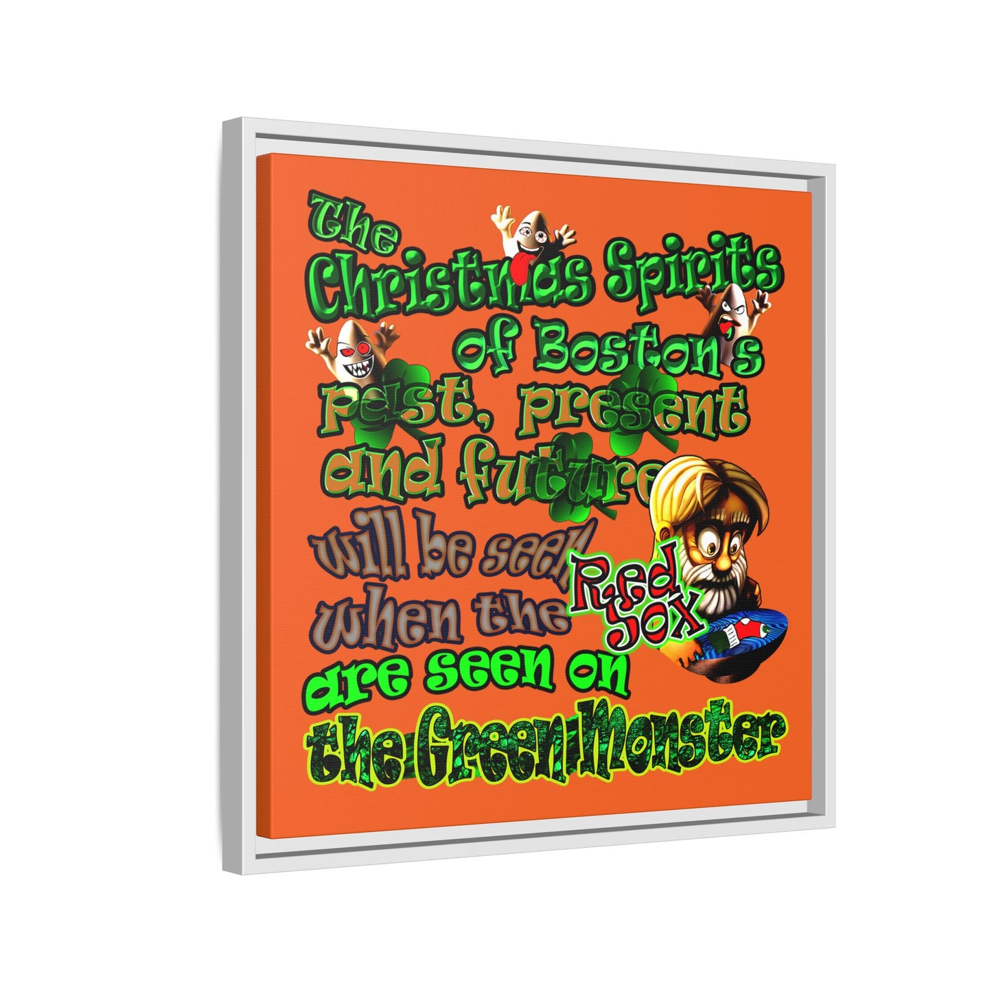christmas spirits of boston - framed canvas art (orange)