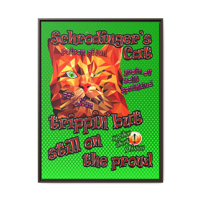 schrodinger's cat - framed canvas art (logo green)