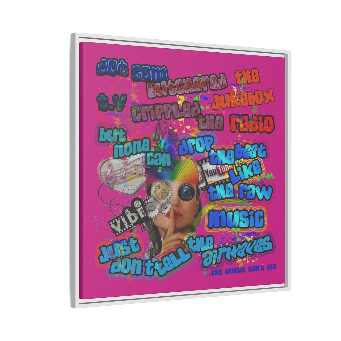 drop the beat - framed canvas art (pink)