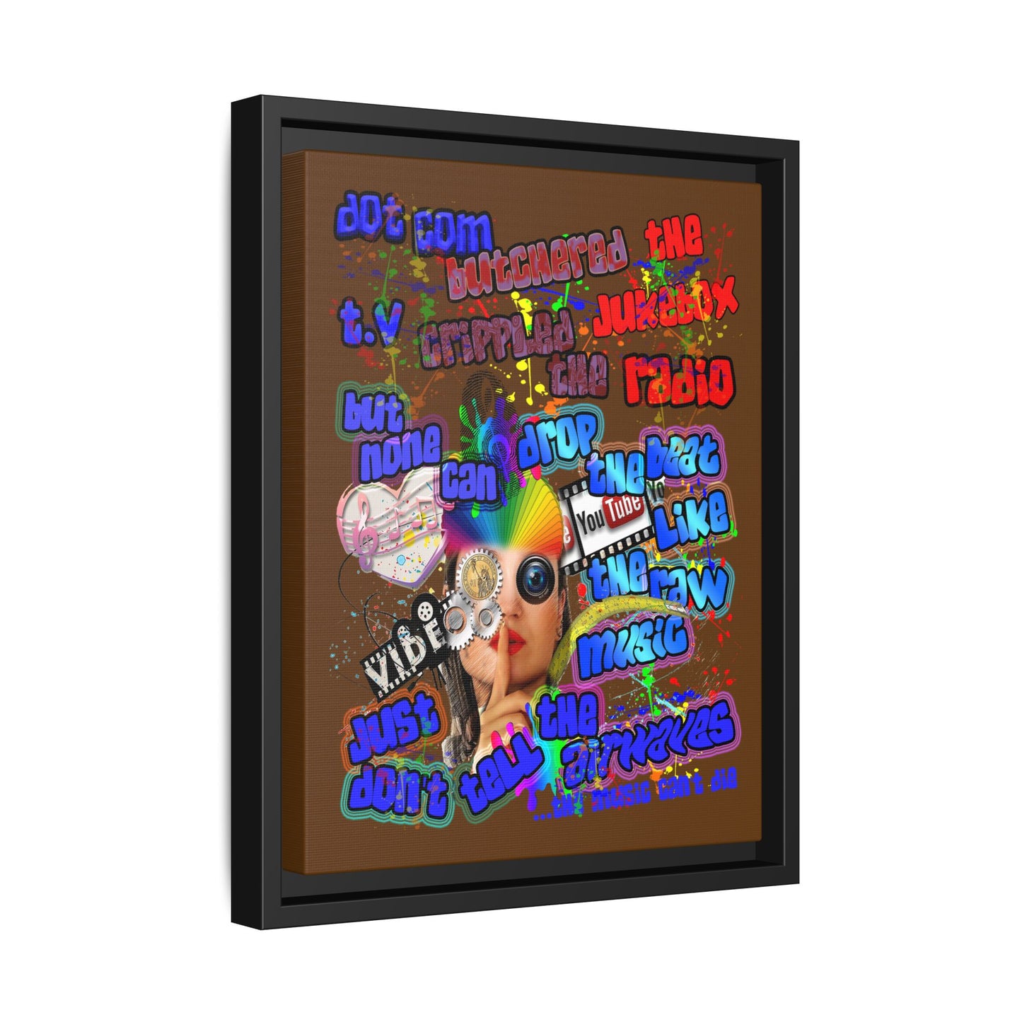 drop the beat - framed canvas art (brown)