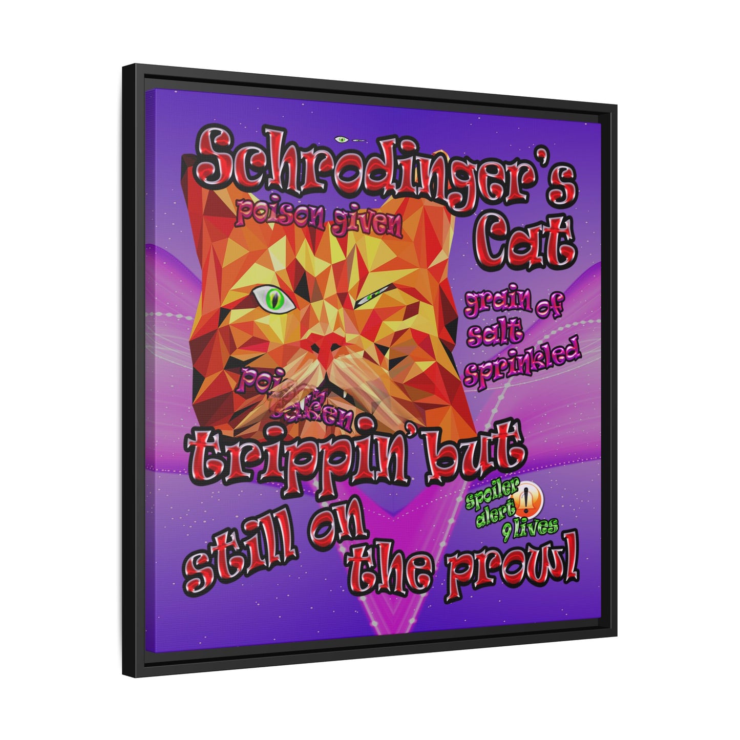 schrodinger's cat - framed canvas art (purple-pink wave)