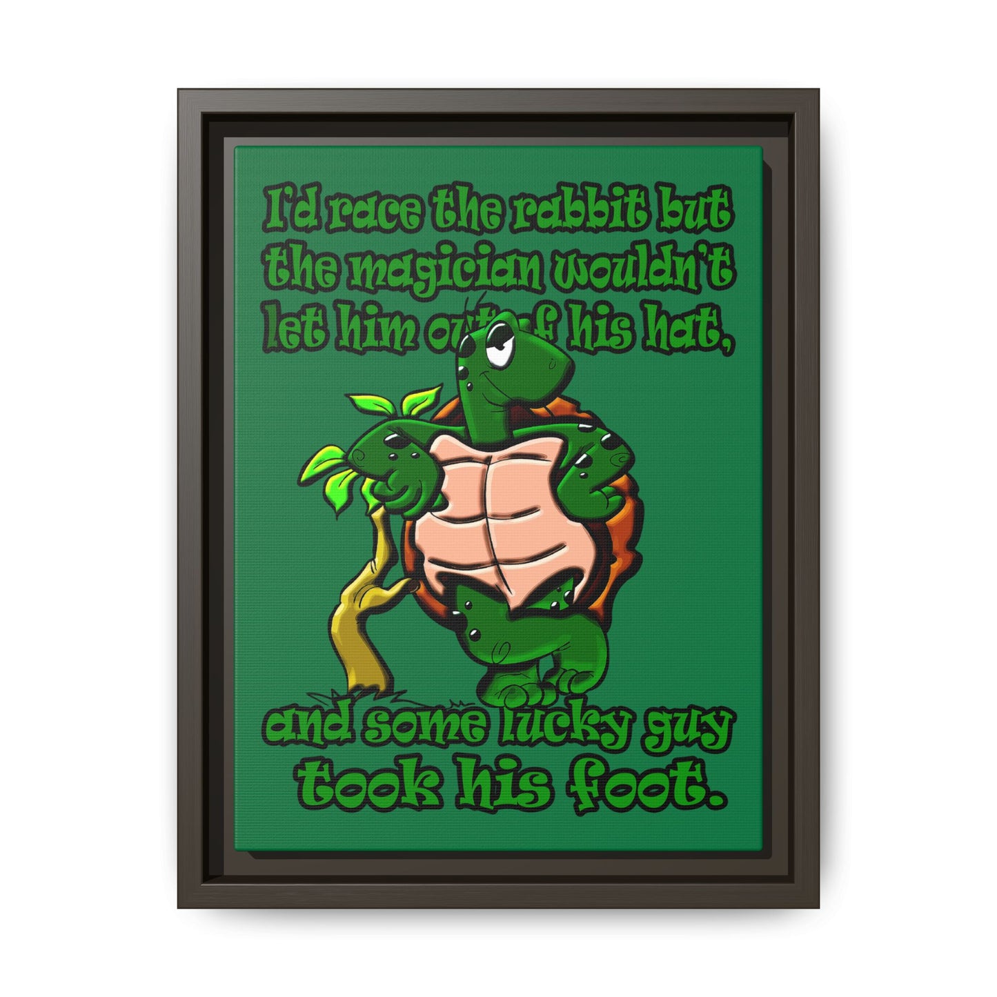 turtle race - framed canvas art (dark green)