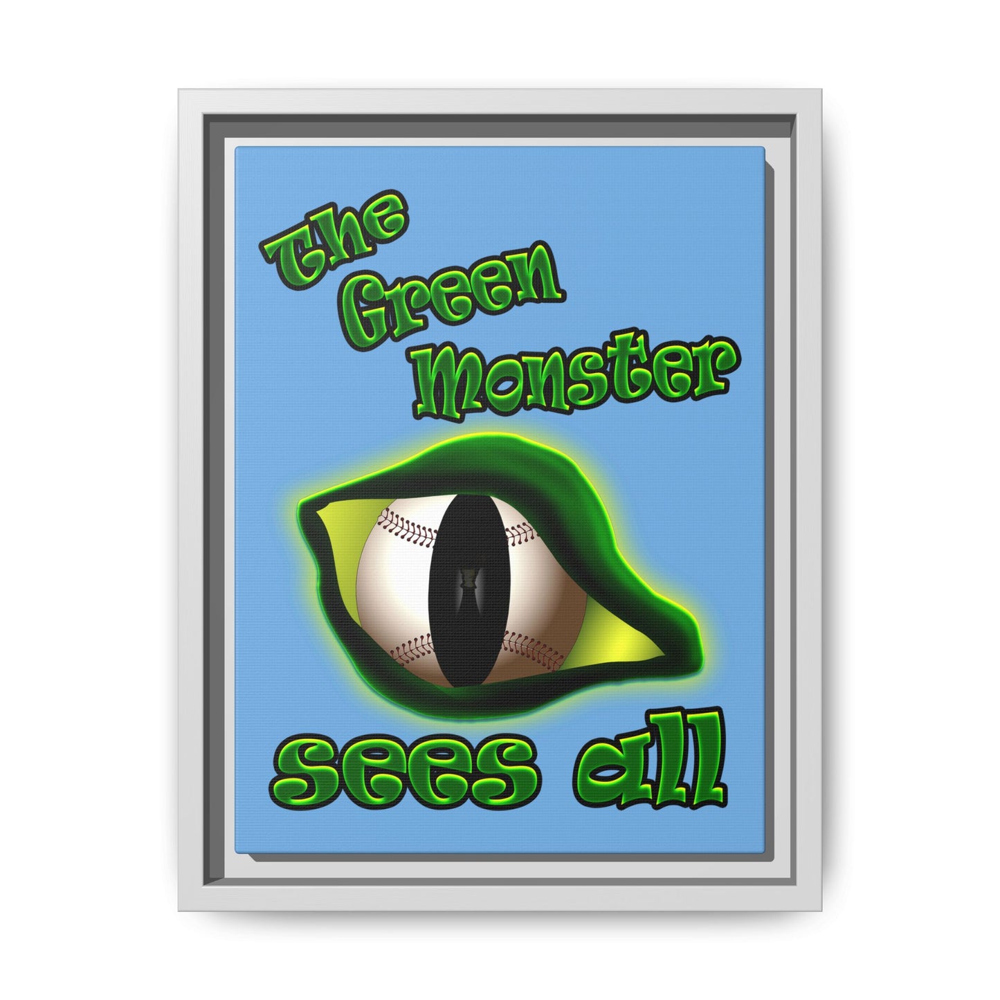 green monster - framed canvas art (light blue)
