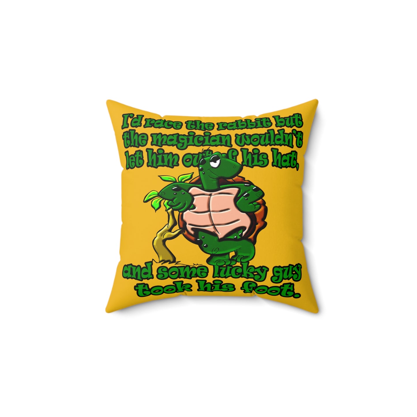turtle race - Spun Polyester Square Pillow - (yellow)