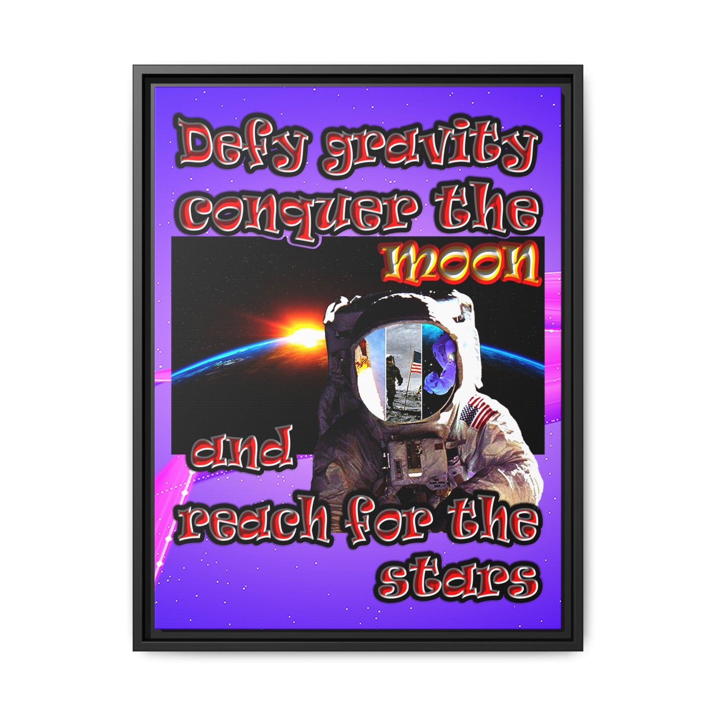 defy conquer reach - framed canvas art (purple-pink wave)