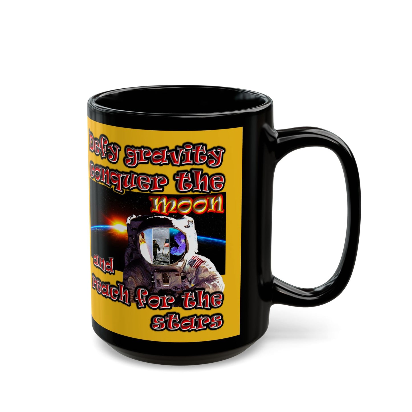 defy conquer reach - Black Mug (yellow)