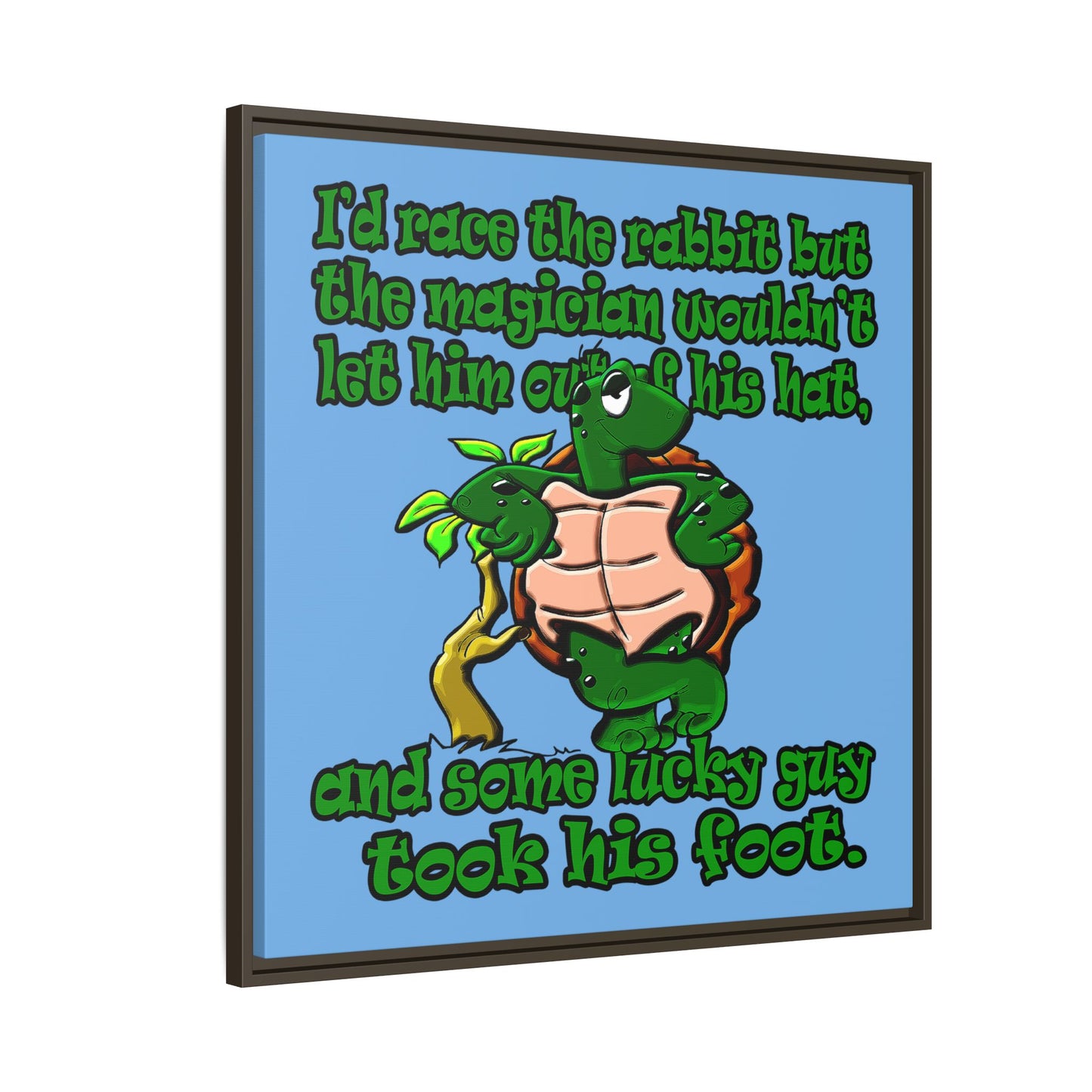turtle race - framed canvas art (light blue)