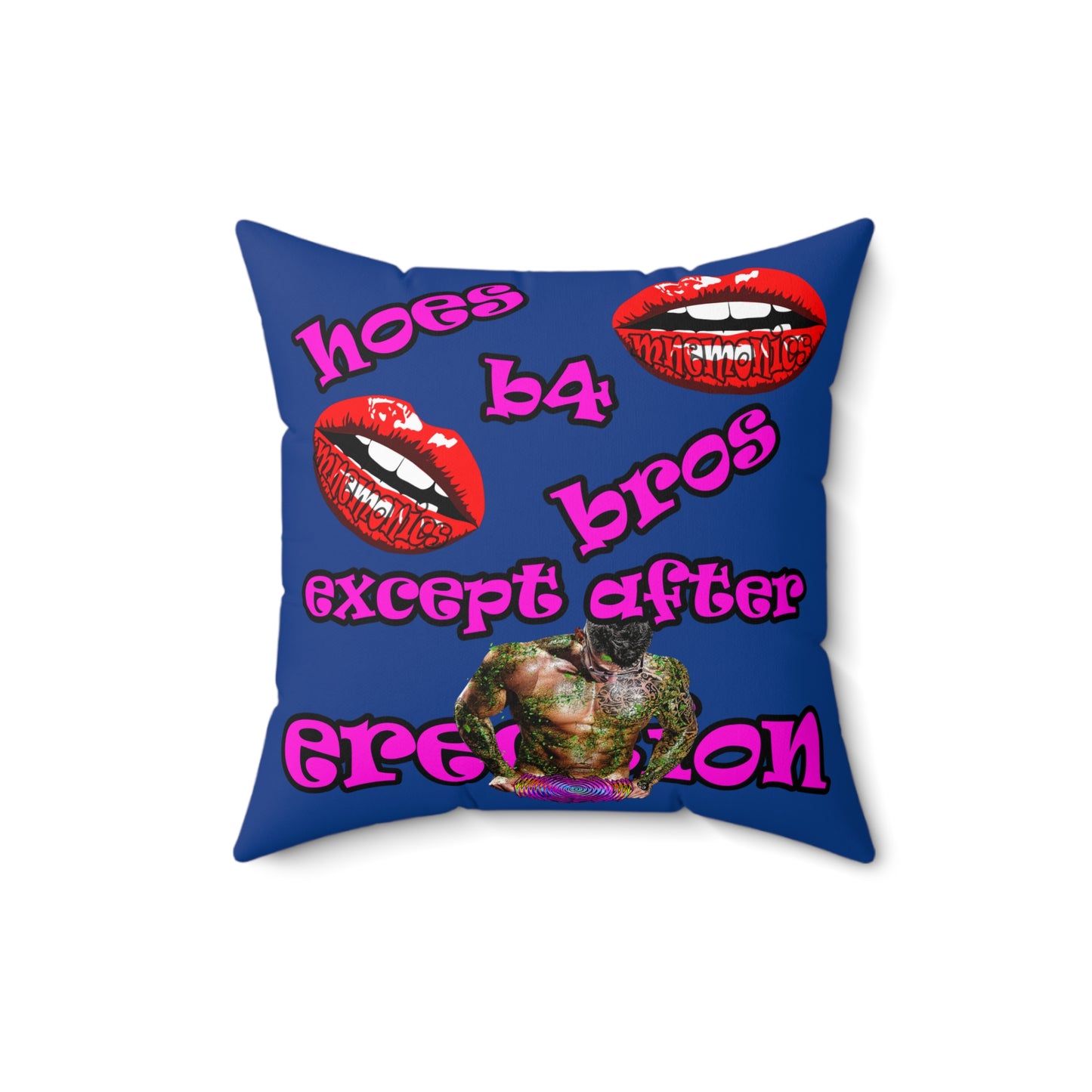 hoes b4 bros - Spun Polyester Square Pillow - (dark blue)