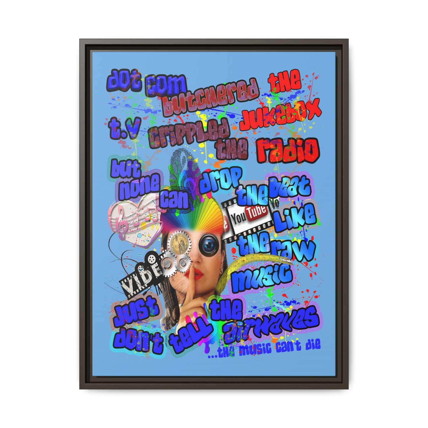 drop the beat - framed canvas art (light blue)