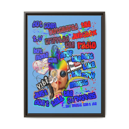 drop the beat - framed canvas art (light blue)
