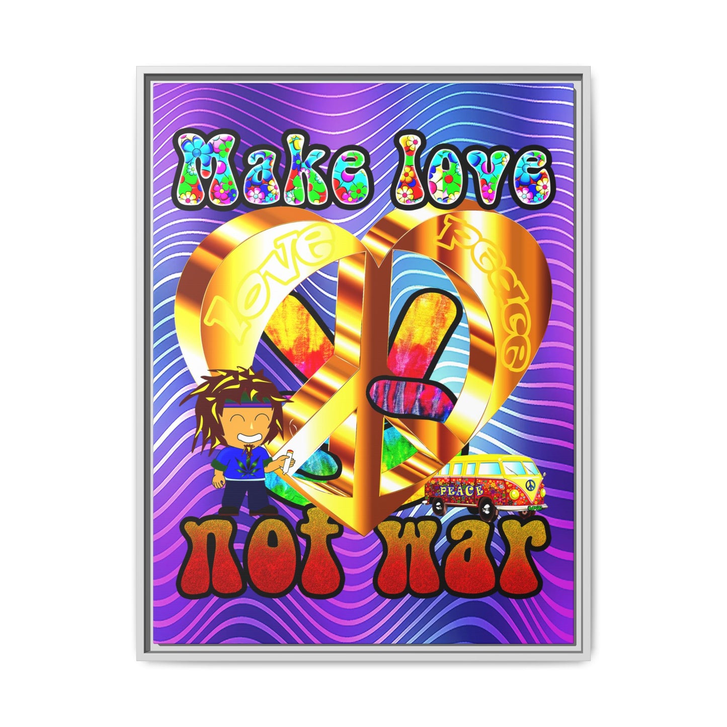love peace - framed canvas art (purple wave)