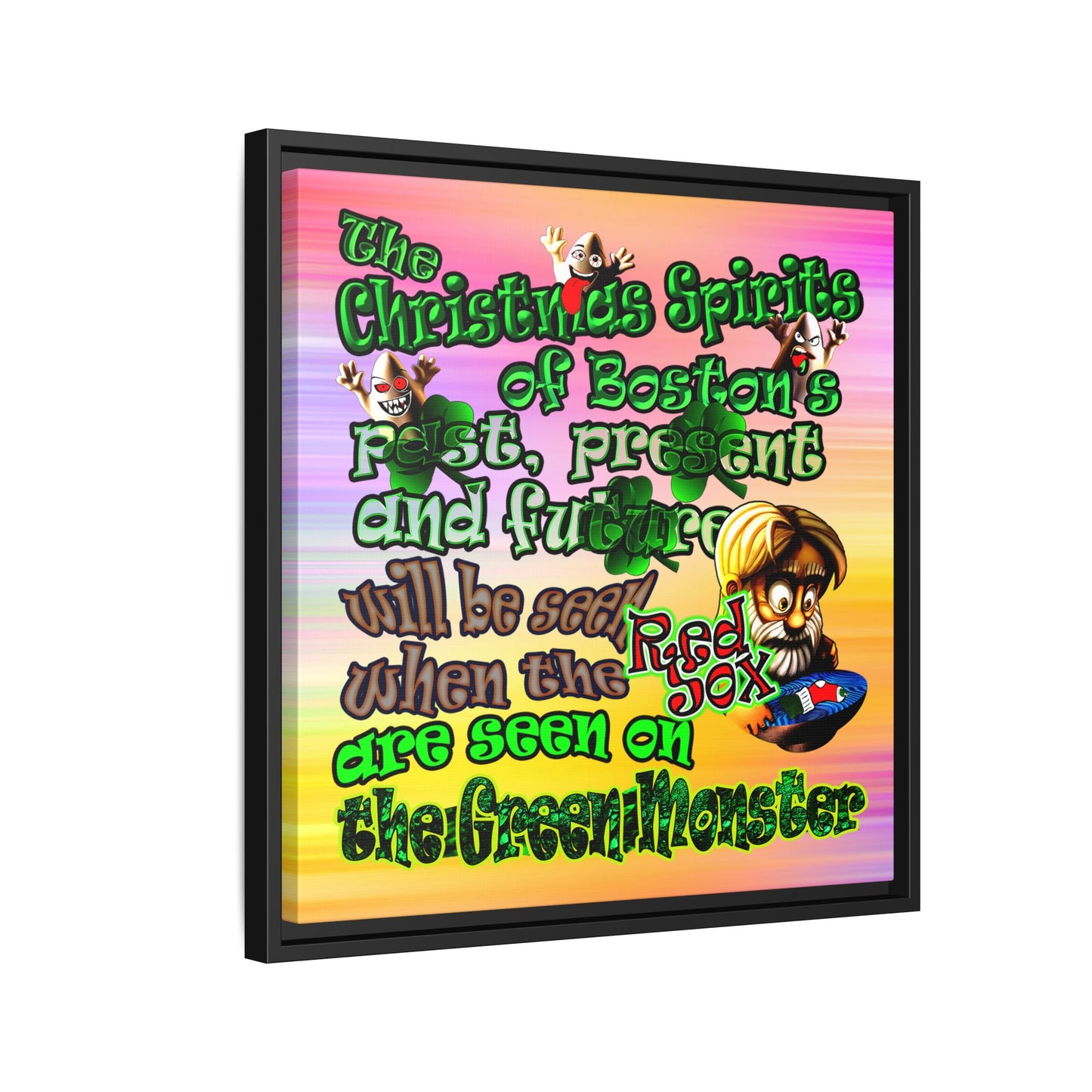 christmas spirits of boston - framed canvas art (color blur)