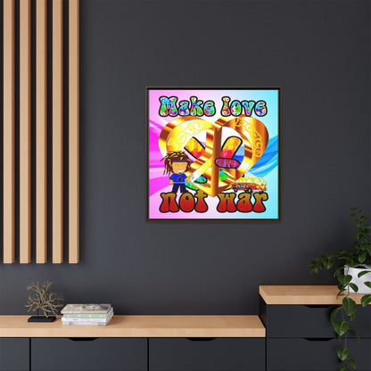 love peace - framed canvas art (light blue-pink wave)