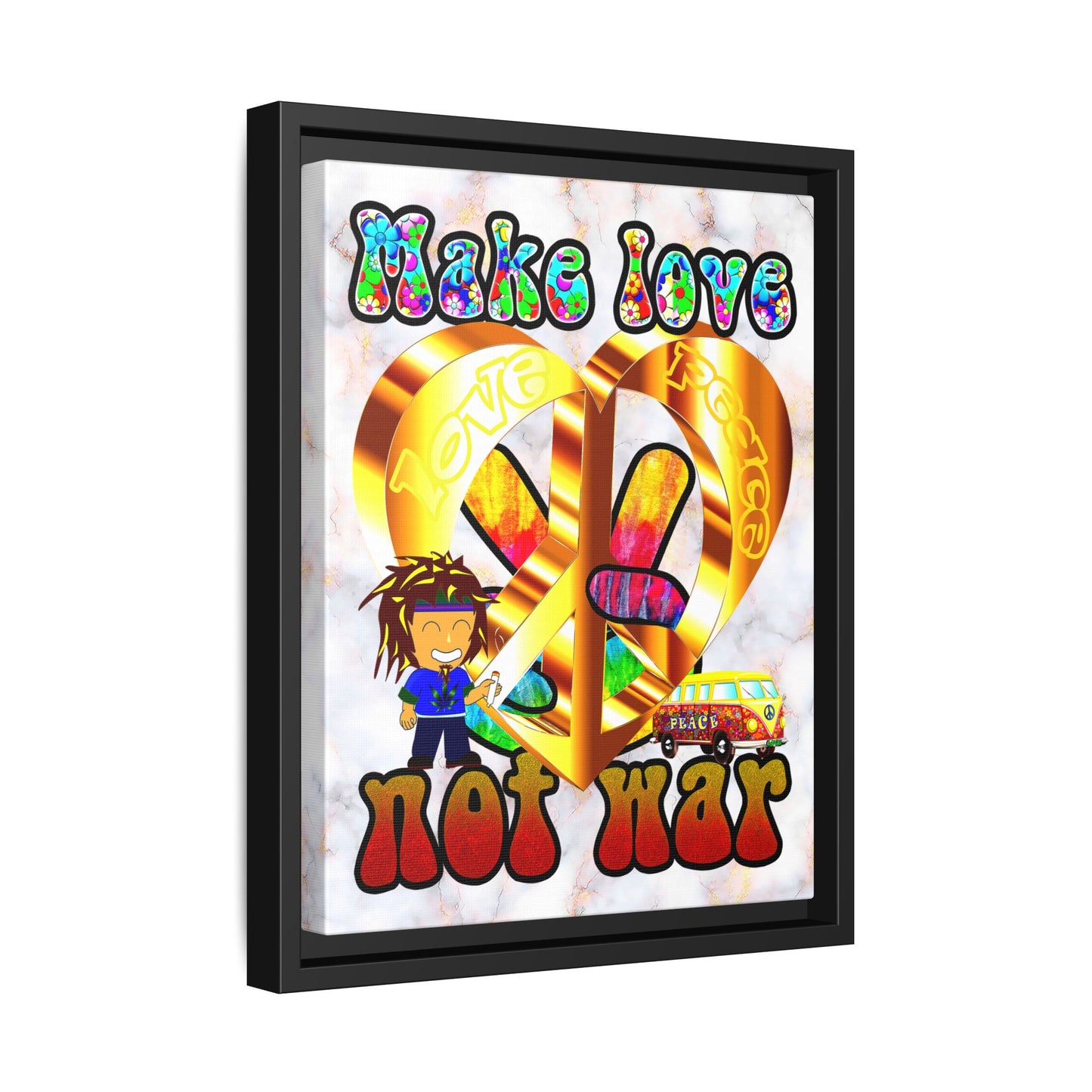 love peace - framed canvas art (white marble)