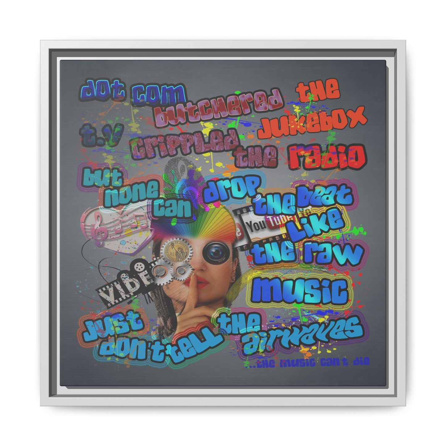 drop the beat - framed canvas art (grey-light grey)
