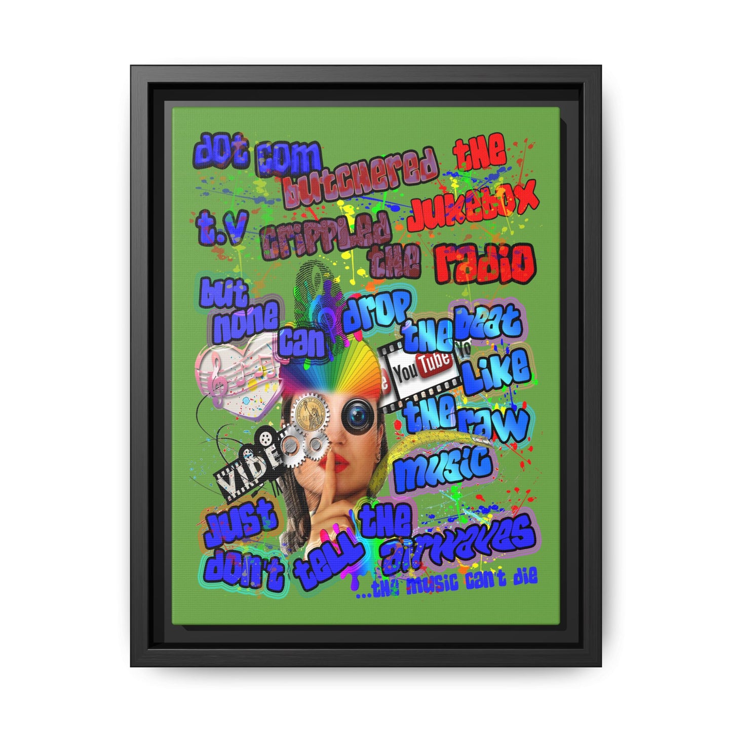 drop the beat - framed canvas art (green)