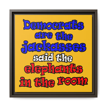 donkeys and elephants - framed canvas art (yellow)