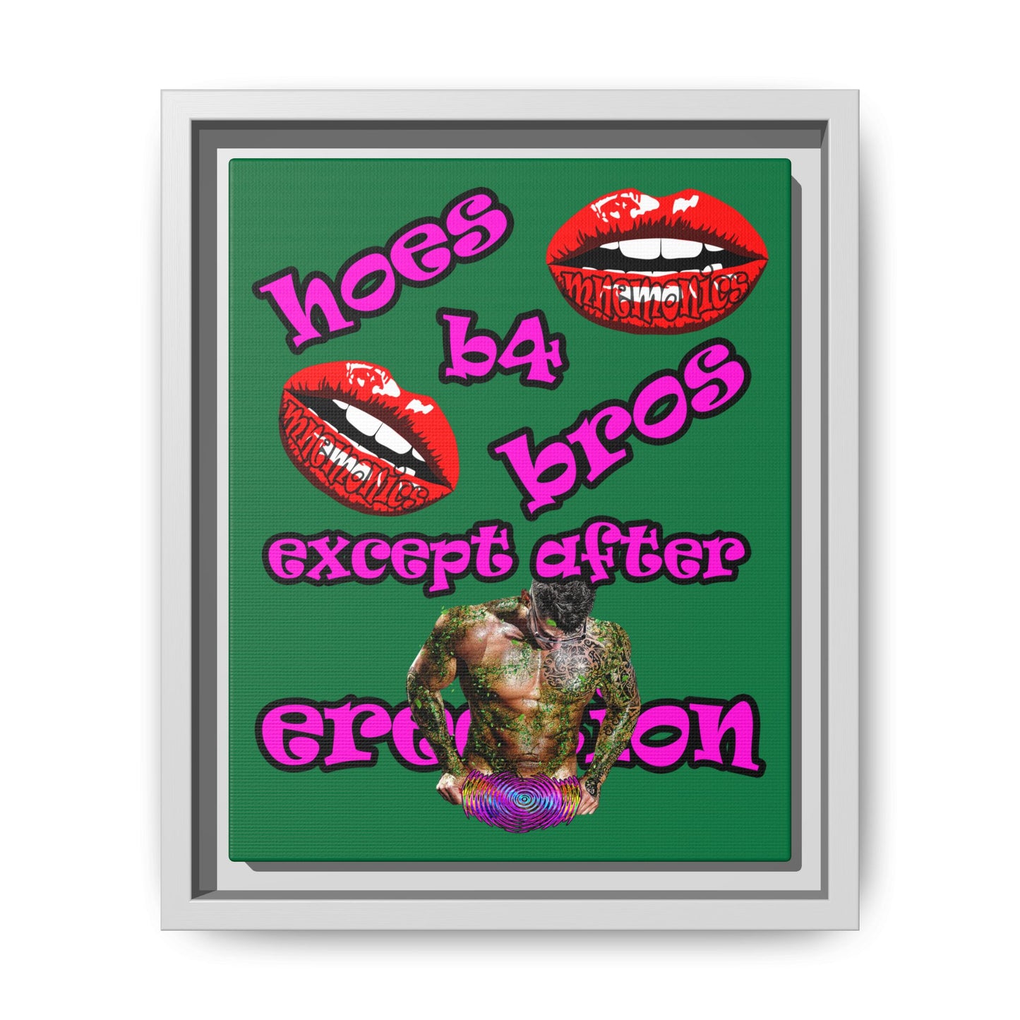 hoes b4 bros - framed canvas art (dark green)