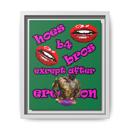 hoes b4 bros - framed canvas art (dark green)