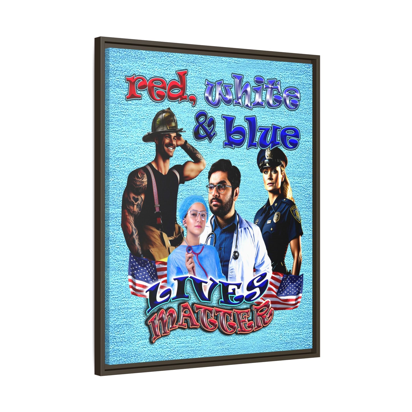 rw&b lives matter - framed canvas art (faded blue)