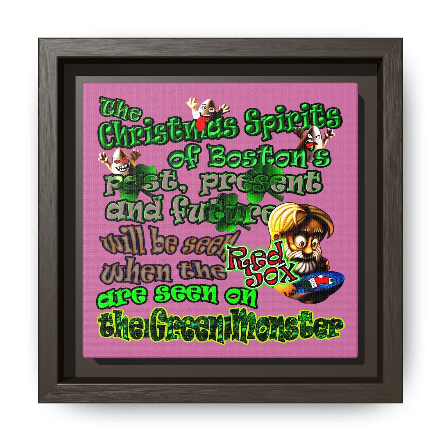 christmas spirits of boston - framed canvas art (light pink)