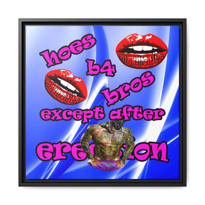 hoes b4 bros - framed canvas art (blue-white wave)