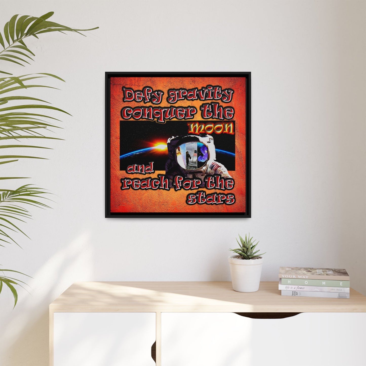 defy conquer reach - framed canvas art (burnt orange)