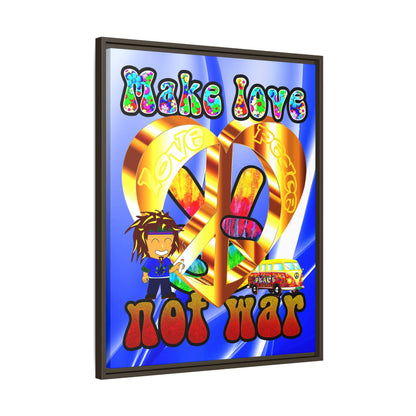 love peace - framed canvas art (blue-white wave)
