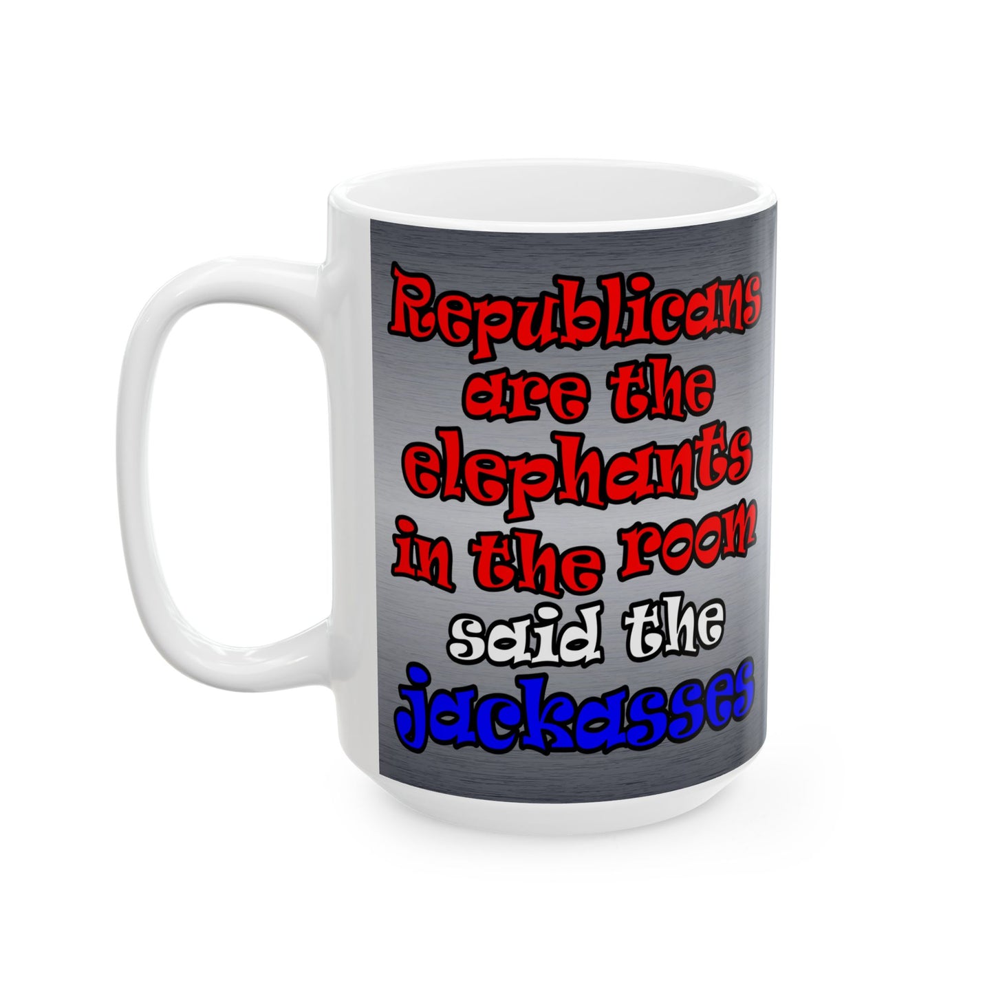 donkeys and elephants - White Mug (brushed nickel)