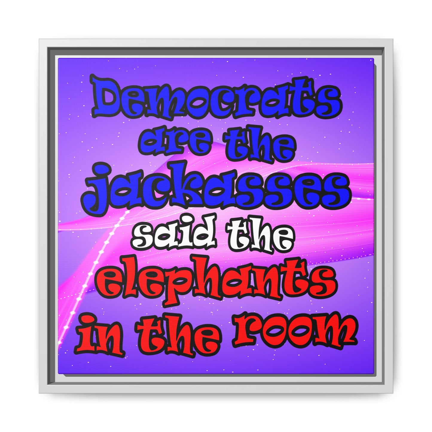 donkeys and elephants - framed canvas art (purple-pink wave)