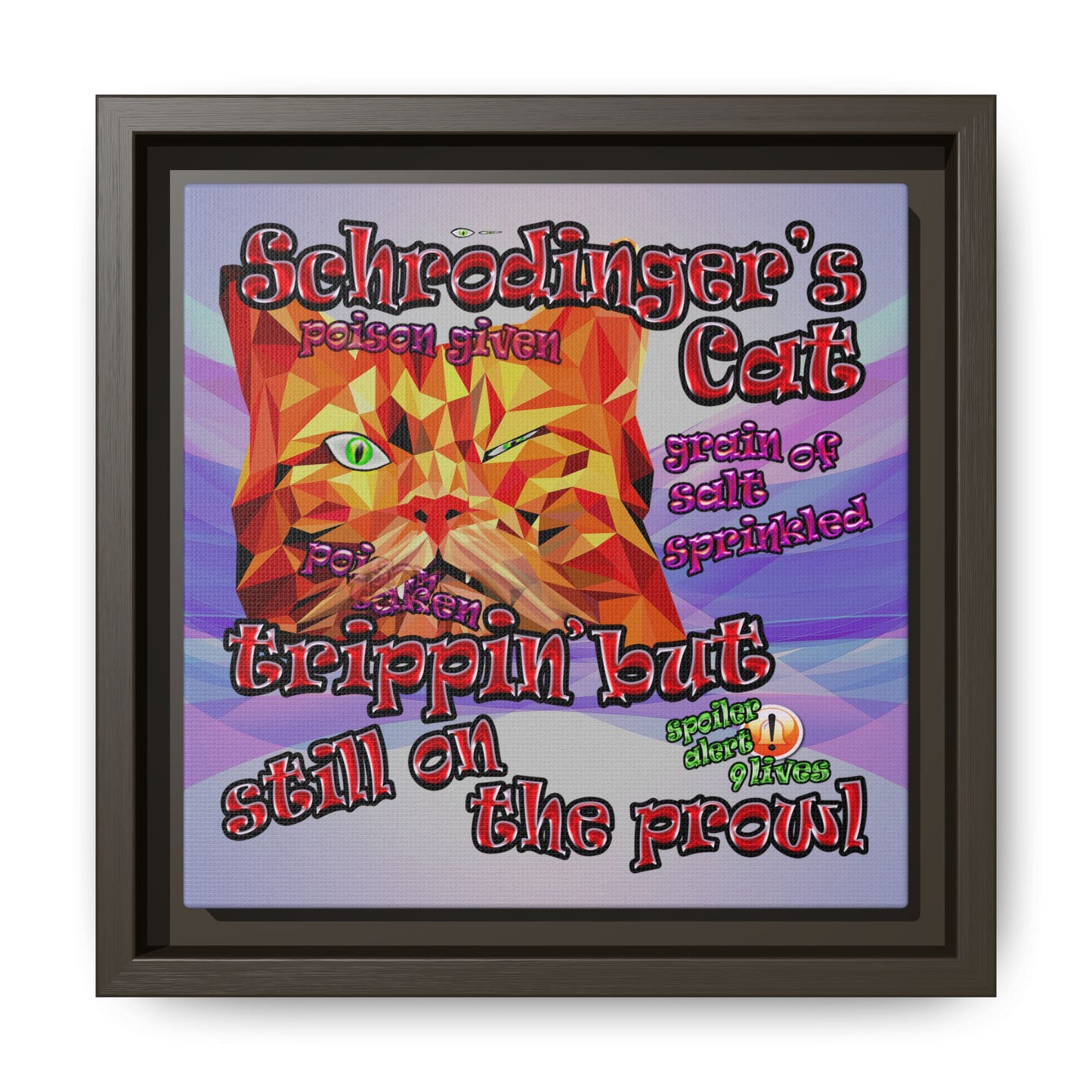 schrodinger's cat - framed canvas art (light blue-pink wave)