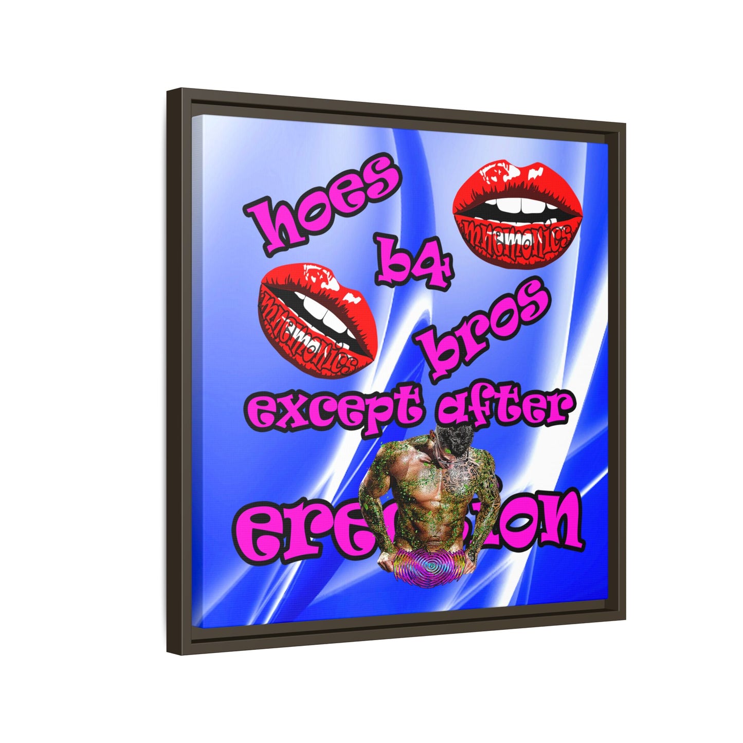 hoes b4 bros - framed canvas art (blue-white wave)