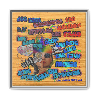 drop the beat - framed canvas art (butterscotch wood finish)